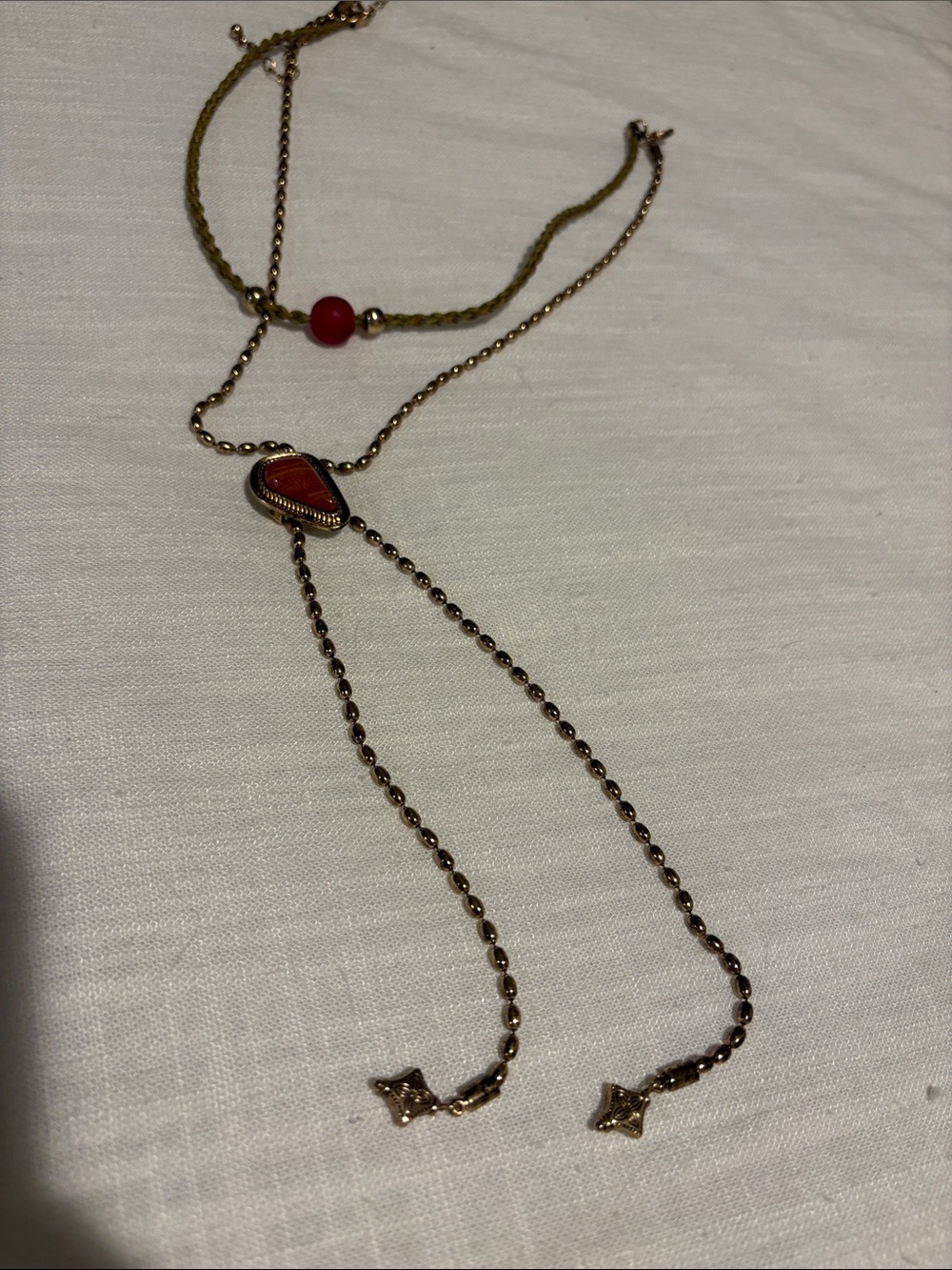 Free People Red Bead Lariat Necklace